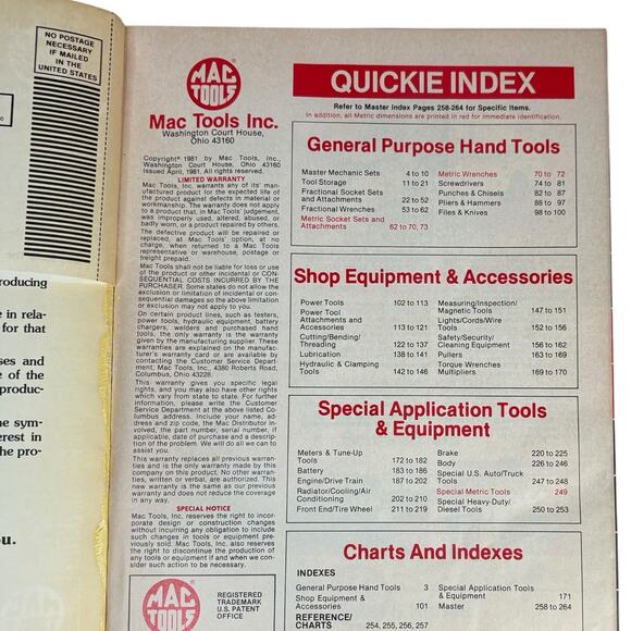 VTG 1981 MAC Tools Mechanic Technician Collectors Car Catalog Book Softcover 80s - Picture 8 of 16